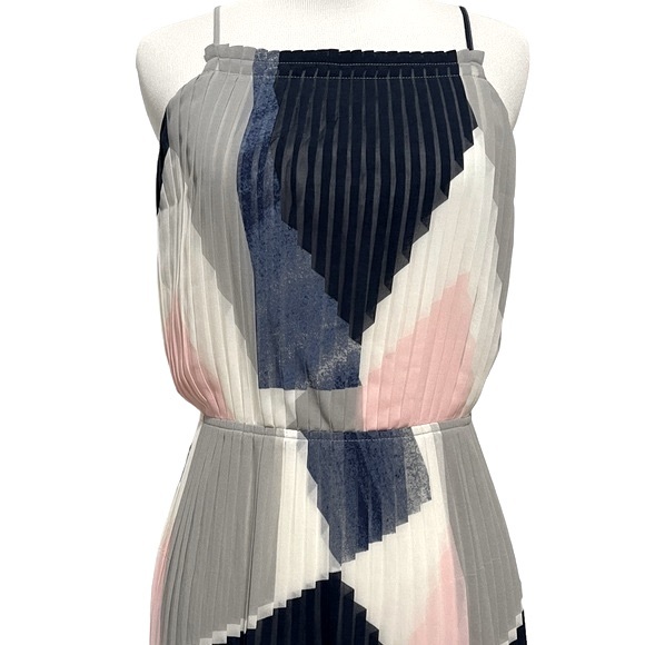 NWT Banana Republic Blue and Pink Geometric Color-block Pleated Dress 6 - Picture 8 of 16